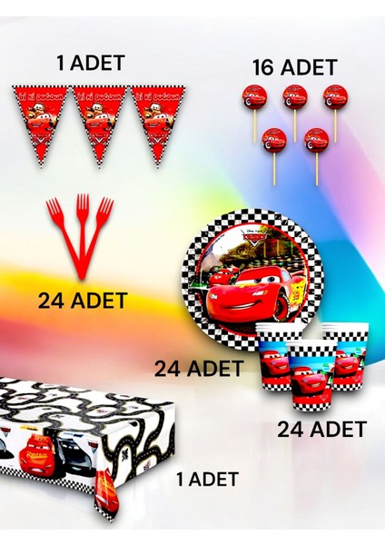 24 Kişilik Cars Temalı Premium Set - Doğum Günü Parti ve Eğlenceli Etkinlikler
