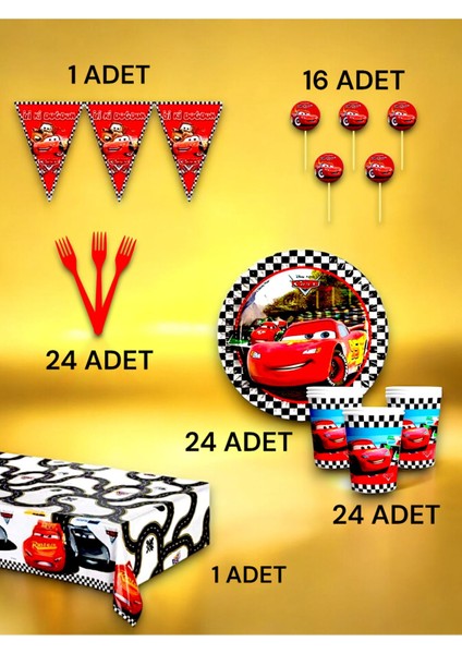 24 Kişilik Cars Temalı Premium Set - Doğum Günü Parti ve Eğlenceli Etkinlikler fiyatları