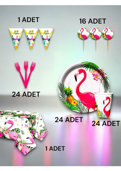 24 Kişilik Flamingo Temalı Premium Set - Doğum Günü Parti ve Eğlenceli Etkinlikler