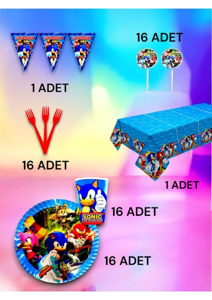 16 Kişilik Sonic Temalı Premium Set - Doğum Günü Parti ve Eğlenceli Etkinlikler