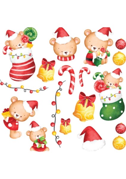 18 Parça Sevimli Yılbaşı Ayıları Temalı Cam Duvar Kapı Süsleme Yeni Yıl Dekor Sticker Çıkartma Seti fiyatları