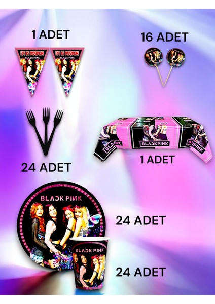 24 Kişilik Black Pink Temalı Premium Set - Doğum Günü Parti ve Eğlenceli Etkinlikler