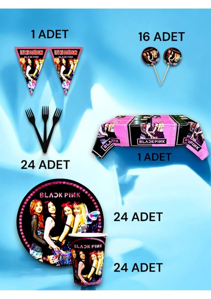 24 Kişilik Black Pink Temalı Premium Set - Doğum Günü Parti ve Eğlenceli Etkinlikler fiyatları