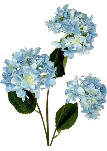 Yapay Çiçek Ortanca 3 Toplu Mavi Tek Dal Tomurcuklu 75 x 25 cm Kumaş Çiçek Uzun Dal