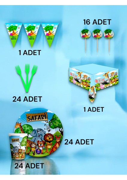 24 Kişilik Safari Temalı Premium Set - Doğum Günü Parti ve Eğlenceli Etkinlikler