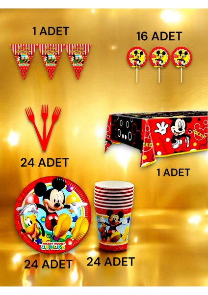 24 Kişilik Mickey Mouse Temalı Premium Set - Doğum Günü Parti ve Eğlenceli Etkinlikler