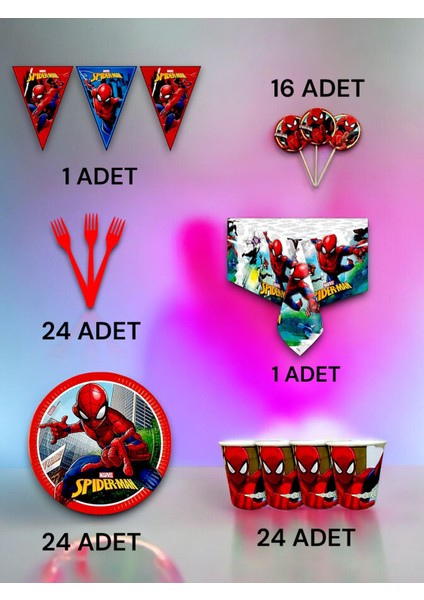 24 Kişilik Spiderman Temalı Premium Set - Doğum Günü Parti ve Eğlenceli Etkinlikler