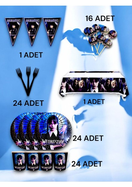 24 Kişilik Wednesday Temalı Premium Set - Doğum Günü Parti ve Eğlenceli Etkinlikler fiyatları