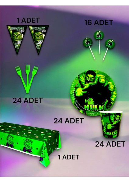 24 Kişilik Hulk Temalı Premium Set - Doğum Günü Parti ve Eğlenceli Etkinlikler