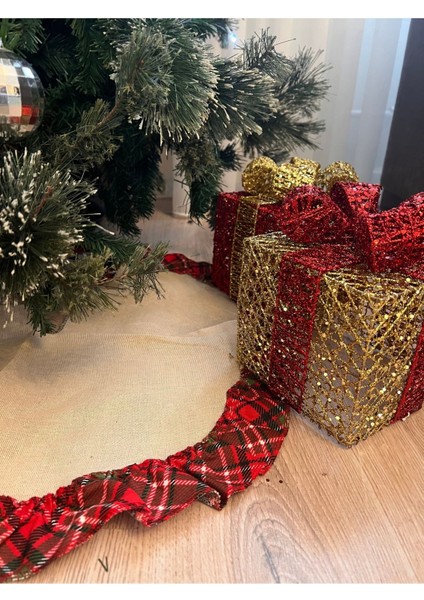 Yılbaşı 65 cm Noel Ağacı Örtüsü Keten Ekoseli Fırfırlı Etek Christmas Newyear fırsatları