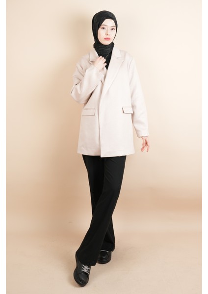 Bayan Blazer Süet Ceket Seyyar Kuşaklı Ceket Krem