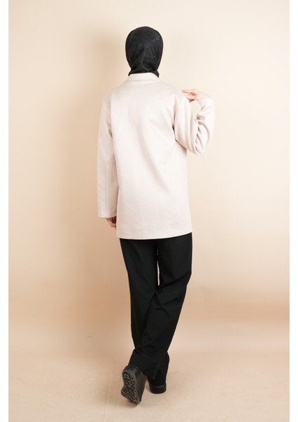 Bayan Blazer Süet Ceket Seyyar Kuşaklı Ceket Krem modelleri