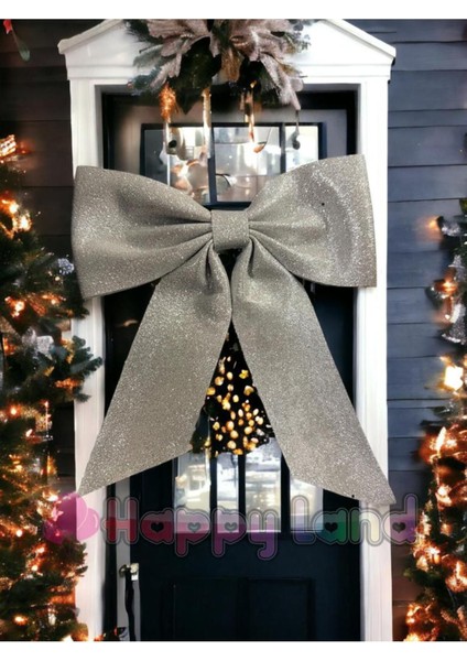 Yılbaşı Gümüş Kapı Sofra Ağaç Süsü Simli Eva Fiyonk Dekor Yılbaşı Süs 30X30 cm Gümüş