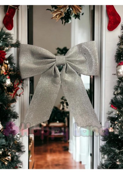Yılbaşı Gümüş Kapı Sofra Ağaç Süsü Simli Eva Fiyonk Dekor Yılbaşı Süs 30X30 cm Gümüş fiyatları