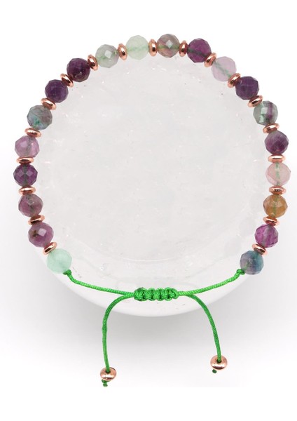 Florit Doğal Taş Makrome Örme Bileklik Fasetli Küre Kesim