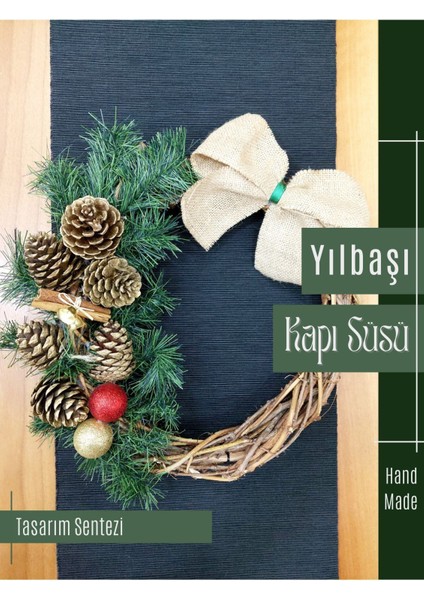 Yılbaşı Kapı Süsü ve Çelenk, Renkli Kozalak Dekor, 35cm, Noel ve Yeni Yıl Teması modelleri