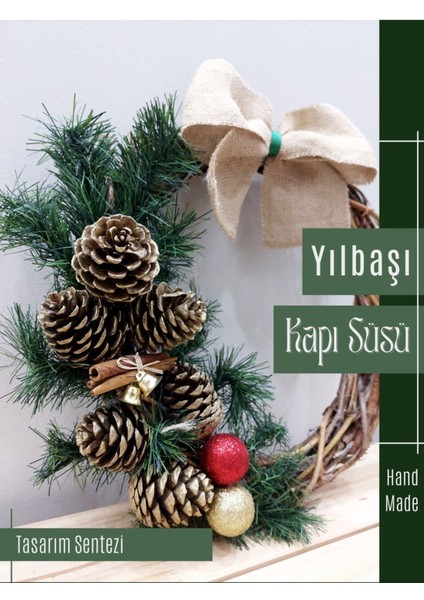 Yılbaşı Kapı Süsü ve Çelenk, Renkli Kozalak Dekor, 35cm, Noel ve Yeni Yıl Teması fırsatları