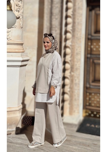 Asel Fashion Line Gömlekli Ikili Takım Bej