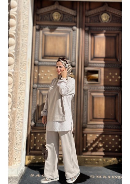 Asel Fashion Line Gömlekli Ikili Takım Bej