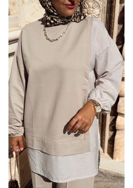 Asel Fashion Line Gömlekli Ikili Takım Bej