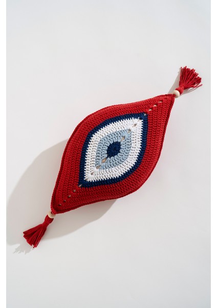 Evil Eye Göz Şeklinde Kırmızı Örgü Yastık-Dekorasyon El Örgüsü Kırmızı Göz Kırlent