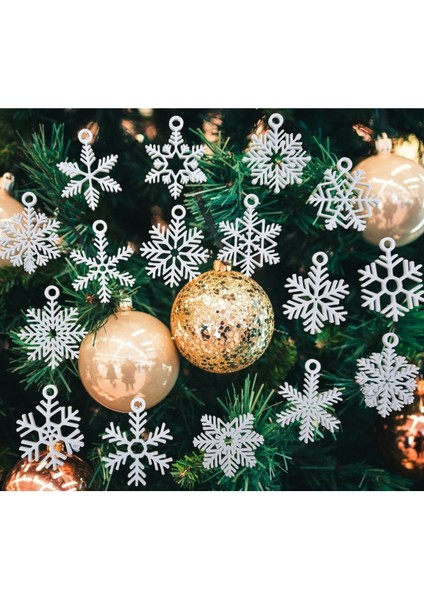 Şık Yılbaşı Özel Beyaz Kar Tanesi Ağaç Süsü Çam Ağacı Süsü Yılbaşı Süsü 15'li (3X3CM)