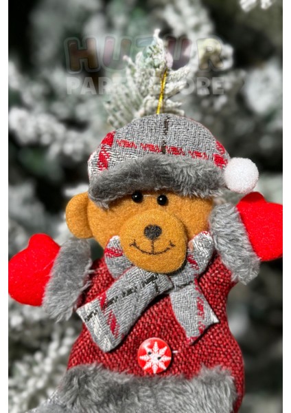 Peluş Sevimli Ayıcık Yılbaşı Ağacı Asmalık 18 cm Süs Kırmızı Gri fiyatları