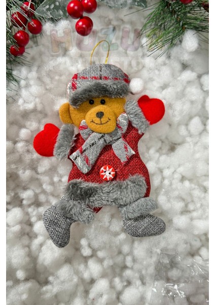 Peluş Sevimli Ayıcık Yılbaşı Ağacı Asmalık 18 cm Süs Kırmızı Gri fırsatları