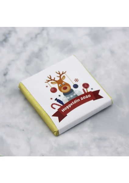 48 Adet Kişiye Özel Yılbaşı Geyikli Yeni Yıl Madlen Çikolata modelleri