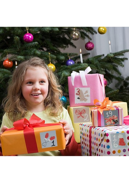 Yılbaşı Advent Takvimi Sticker Seti- 24 Adet Çıkartma Yeniyıl Hediye Paket Süsleme Etiketleri
