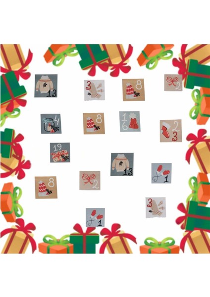 Yılbaşı Advent Takvimi Sticker Seti- 24 Adet Çıkartma Yeniyıl Hediye Paket Süsleme Etiketleri