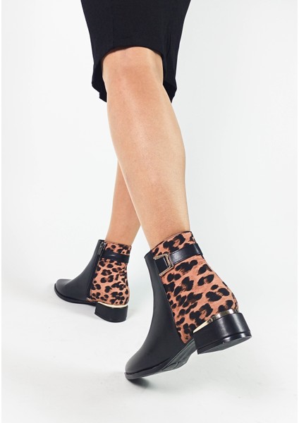 Siyah Renk Leopar Desenli Tokalı Fermuarlı Kadın Bot fırsatları