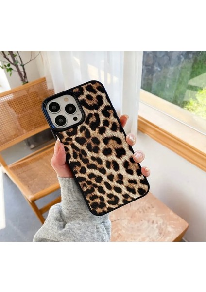 Apple iPhone 16 Promax Uyumlu Lux Deri Dokulu Leopar Desenli Silikon Kılıf