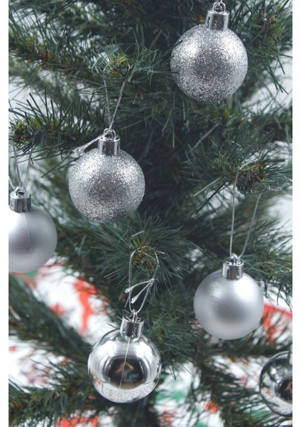 Yılbaşı Ağacı Topu Simli Parlak Mat Renk 4 cm 6 Adet