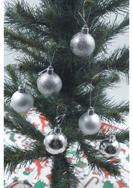 Yılbaşı Ağacı Topu Simli Parlak Mat Renk 4 cm 6 Adet fiyatları