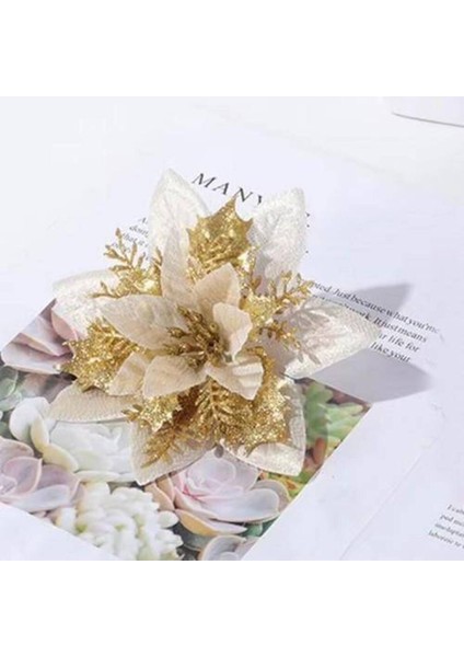 Yılbaşı Ponsetya Yapay Çiçek Simli Gold 13 cm 1 Adet