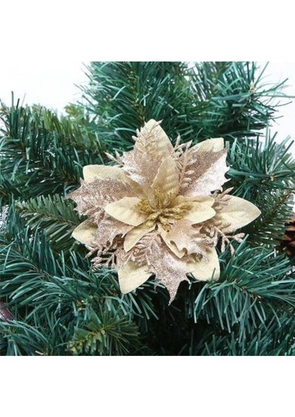 Yılbaşı Ponsetya Yapay Çiçek Simli Gold 13 cm 1 Adet