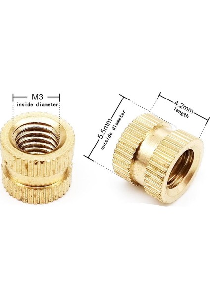 M3X5.5X4.2 Pirinç Insert Somun 3D Baskı Için Çakma SOMUN(100 Adet)