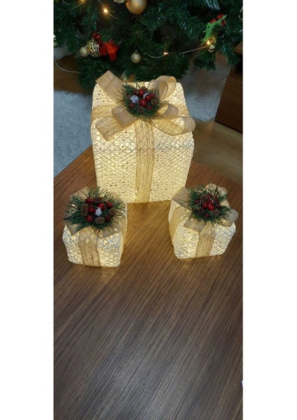 Yılbaşı Ağacı Altı LED Işıklı Hediye Kutusu Seti