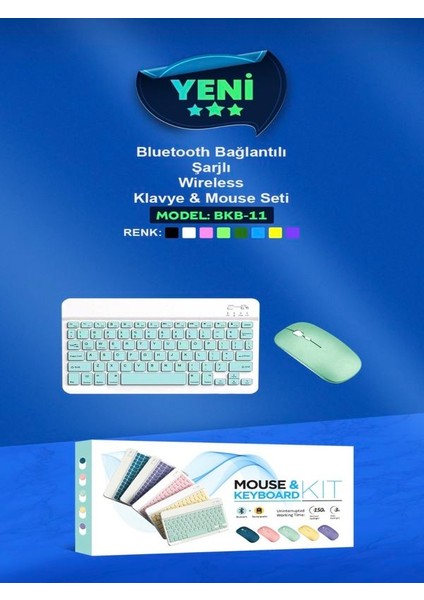 BKB011 Mini Kablosuz Bluetooth Klavye & Mouse Seti - Universal Uyumlu, Taşınabilir ve Şarjlı