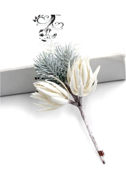 1 Adet 16X8CM Mini Yılbaşı Yapay Çiçek Beyaz
