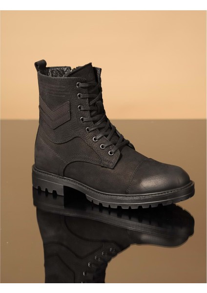 1069 Deri Anatomik Erkek Bot - NKT01069-SIYAH Nubuk-40