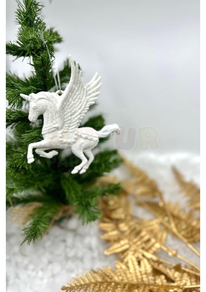 12 cm Beyaz Pegasus ve Unicorn Simli Yılbaşı Ağacı Süsü, Renk: Beyaz modelleri