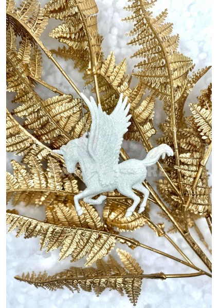 12 cm Beyaz Pegasus ve Unicorn Simli Yılbaşı Ağacı Süsü, Renk: Beyaz fırsatları