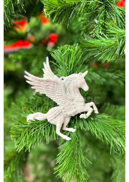 12 cm Beyaz Pegasus ve Unicorn Simli Yılbaşı Ağacı Süsü, Renk: Beyaz indirimleri