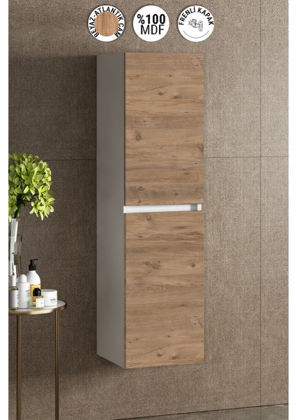 Yıldız 35*130 cm Beyaz-Atlantik Çam Mdf Asma Banyo Boy Dolabı