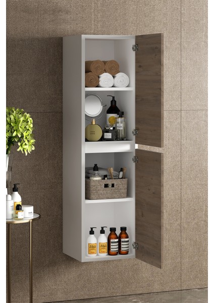 Yıldız 35*130 cm Beyaz-Atlantik Çam Mdf Asma Banyo Boy Dolabı modelleri