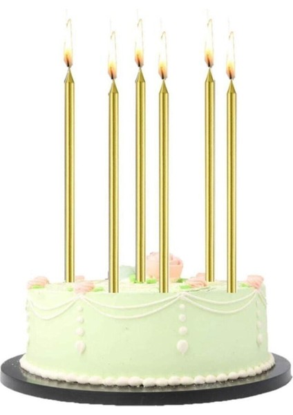 6 Adet Uzun Ince Gold Parlak Pasta Mumu Mum Altlığı 20 cm