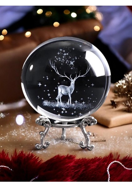 Ren Geyiği Yılbaşı Temalı Metal Ayaklı Kristal Cam Küre Özel Notlu modelleri