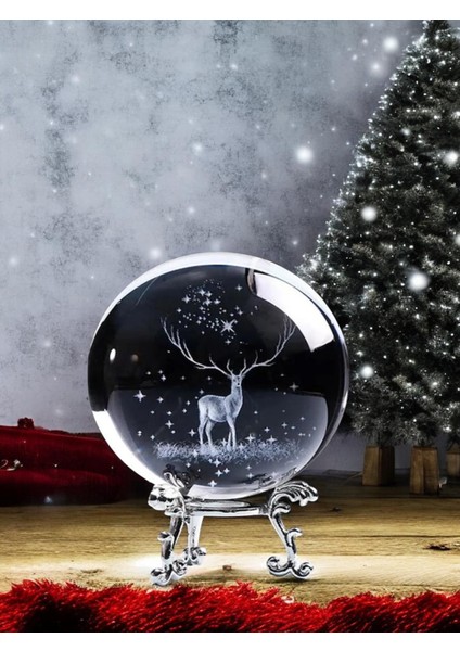 Ren Geyiği Yılbaşı Temalı Metal Ayaklı Kristal Cam Küre Özel Notlu fırsatları